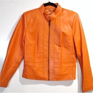 ❤️🔥Vintage in Like New Condition - Orange 100% Genuine Leather Jacket - L